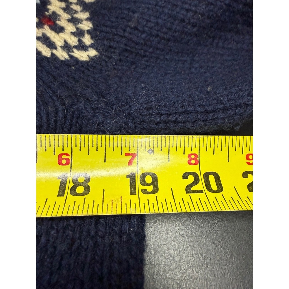 Vintage Ralph Lauren Hand Knit Fair Isle Hoodie Womens M Navy Wool Sweater - Picture 12 of 14